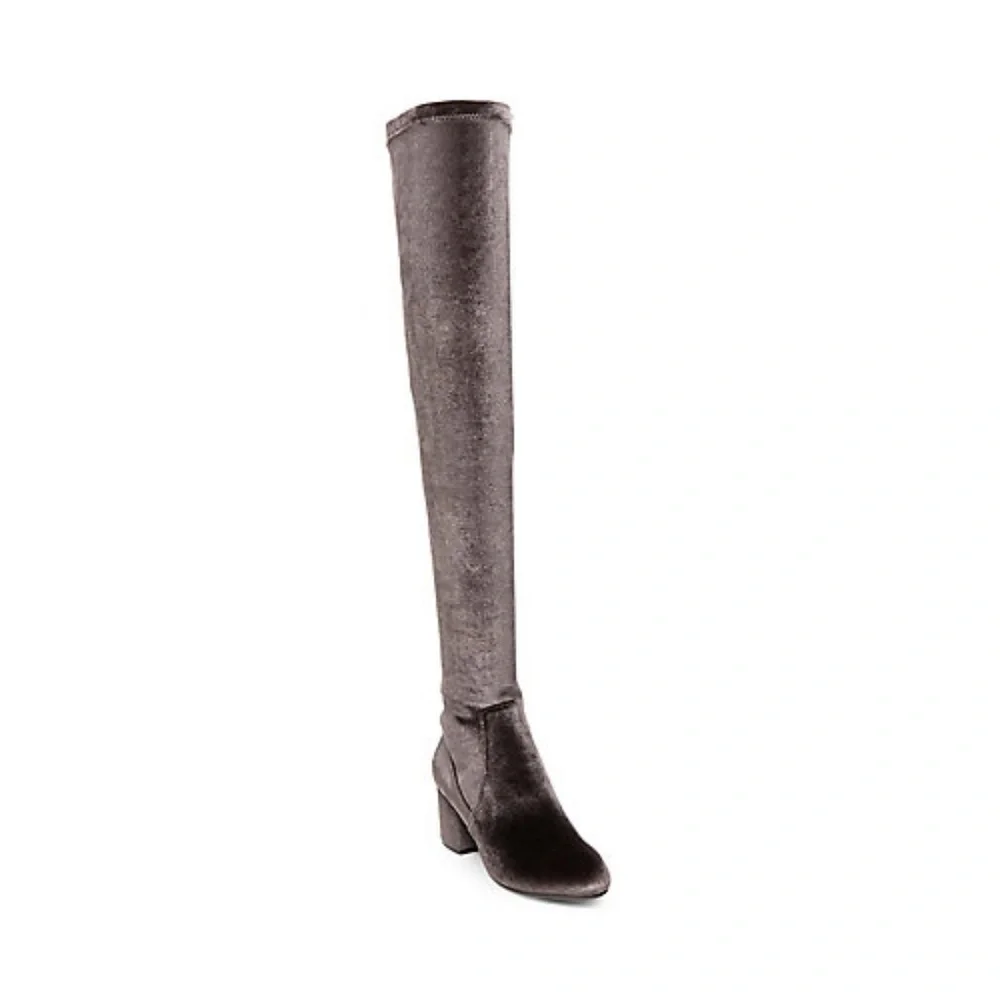 Steve Madden Silver Gray Velvet Over-the-Knee Boots